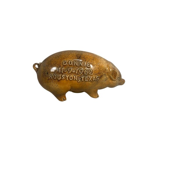 Bennington Style Piggy Bank Pig Dime Bank Ceramic With Gold Speck Glaze VTG 1969 - Picture 3 of 12